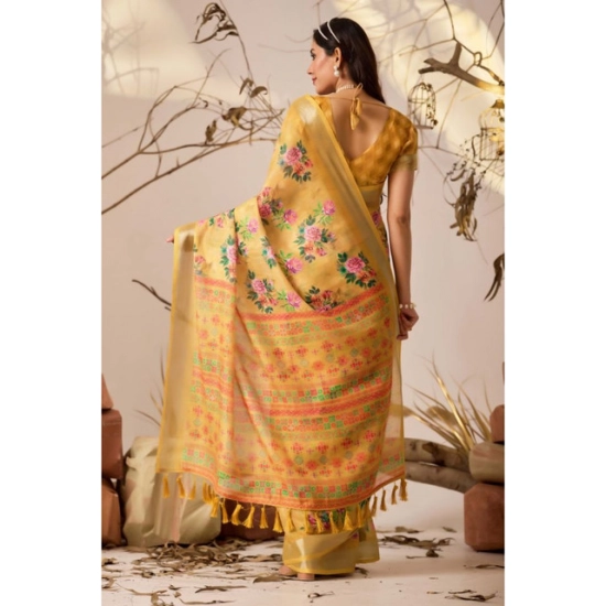 Generic Women's Faux_Linen Printed Saree With Unstitched Blouse 5.5Mtr (Gold) Generic Women's Faux_Linen Printed Saree With Unstitched Blouse 5.5Mtr (Gold)