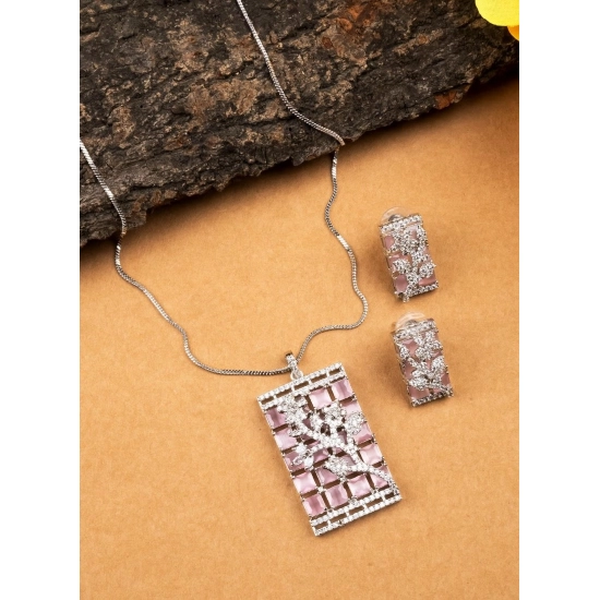 Generic Women's Brass Silver Plated Pendant Set (Pink) Generic Women's Brass Silver Plated Pendant Set (Pink)