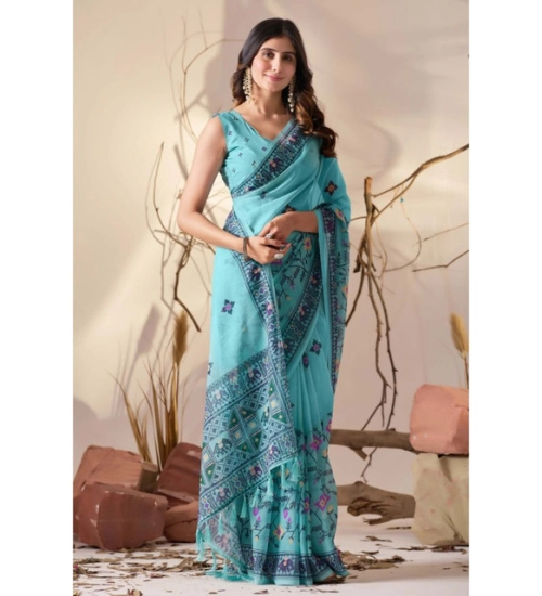 Generic Women's Georgette Printed Saree With Unstitched Blouse 5.5Mtr (Aqua_Blue) Generic Women's Georgette Printed Saree With Unstitched Blouse 5.5Mtr (Aqua_Blue)