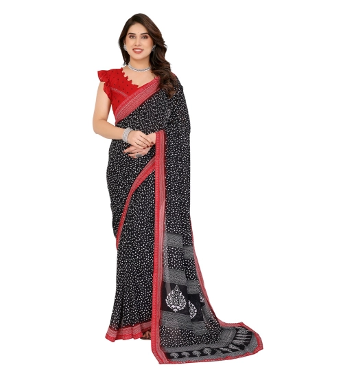 Generic Women's Georgette Printed Saree With Unstitched Blouse 5.5Mtr (Black)