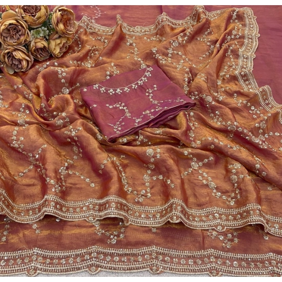 Generic Women's Silk Embellished Saree With Unstitched Blouse 5.5Mtr (Peach) Generic Women's Silk Embellished Saree With Unstitched Blouse 5.5Mtr (Peach)