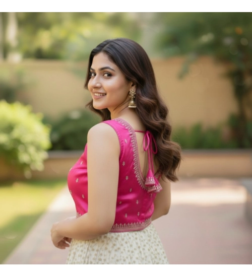 Generic Women's Zimmi Choo Sequin Work V-Neck Padded Blouse (Pink 38 Ready (Self Alterable 36–40)