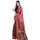 Generic Women's Linen Printed Saree With Unstitched Blouse 5.5Mtr (Red)