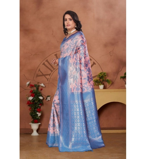 Generic Women's Banarasi Silk Jaquard Woven Saree With Unstitched Blouse 5.5Mtr (Pink)