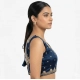 Generic Women's Silk Embroidered V-Neck Sleeveless Readymade Padded Blouse (Blue, Size 38)