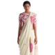 Generic Women's Linen Printed Saree With Unstitched Blouse 5.5Mtr (White)