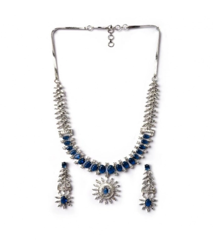 Generic Women's Brass Silver Plated Necklace set (Blue)