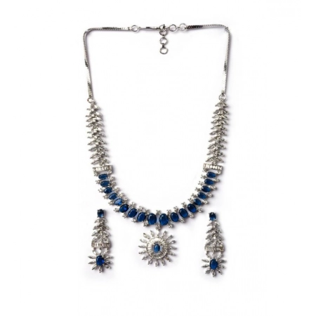 Generic Women's Brass Silver Plated Necklace set (Blue) Generic Women's Brass Silver Plated Necklace set (Blue)
