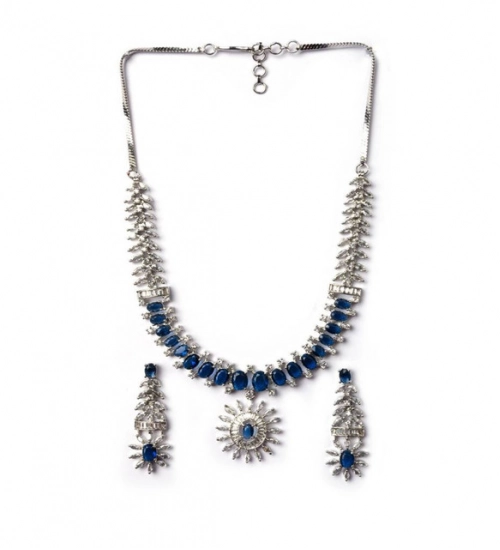 Generic Women's Brass Silver Plated Necklace set (Blue) Generic Women's Brass Silver Plated Necklace set (Blue)