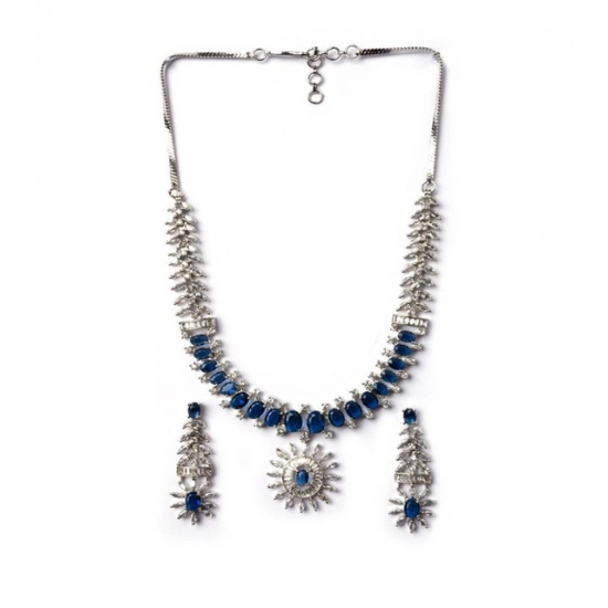 Generic Women's Brass Silver Plated Necklace set (Blue) Generic Women's Brass Silver Plated Necklace set (Blue)