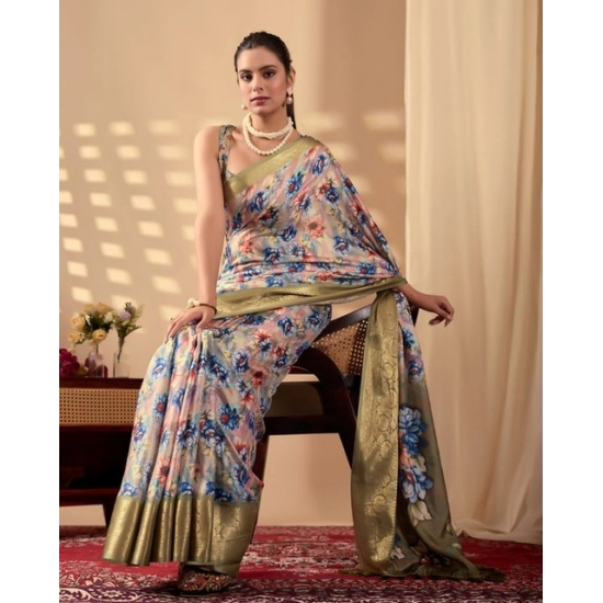 Generic Women's Silk_Blend Printed Saree With Unstitched Blouse 5.5Mtr (Olive) Generic Women's Silk_Blend Printed Saree With Unstitched Blouse 5.5Mtr (Olive)