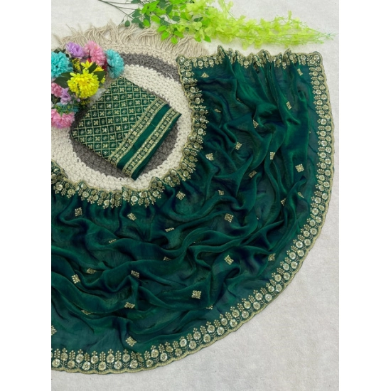 Generic Women's Satin Embellished Saree With Unstitched Blouse 5.5Mtr (Green) Generic Women's Satin Embellished Saree With Unstitched Blouse 5.5Mtr (Green)
