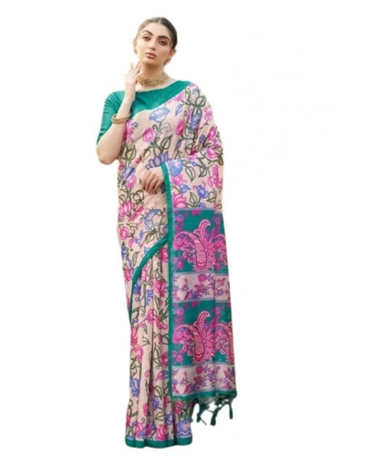 Generic Women's Faux_Tussar Kalamkari_Print Saree With Unstitched Blouse 5.5Mtr (Green)