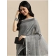 Generic Women's Linen Cotton Printed Saree With Unstitched Blouse 5.5Mtr (Dark Grey)