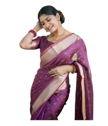 Generic Women's Silk_Blend Butti Pattern Saree With Unstitched Blouse 5.5Mtr (Purple)