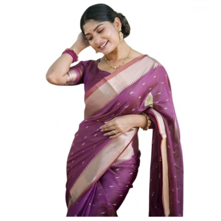 Generic Women's Silk_Blend Butti Pattern Saree With Unstitched Blouse 5.5Mtr (Purple) Generic Women's Silk_Blend Butti Pattern Saree With Unstitched Blouse 5.5Mtr (Purple)