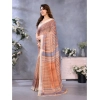 Generic Women's Linen Cotton  Printed Saree With Unstitched Blouse 5.5Mtr (Brown)
