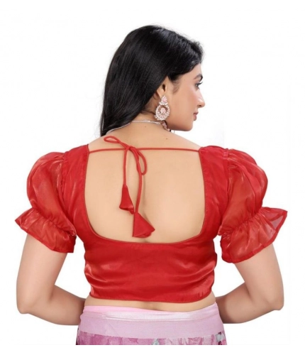 Generic Women's Jimmy Solid Designer Neck Elastic Sleeve Readymade Blouse (Red 38 , Alterable up to 42)-PID65834