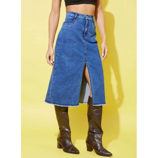 Generic Women's Denim Solid Buttoned Skirt (Blue)