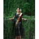 Generic Women's Litchi silk Printed Saree With Unstitched Blouse (Green)