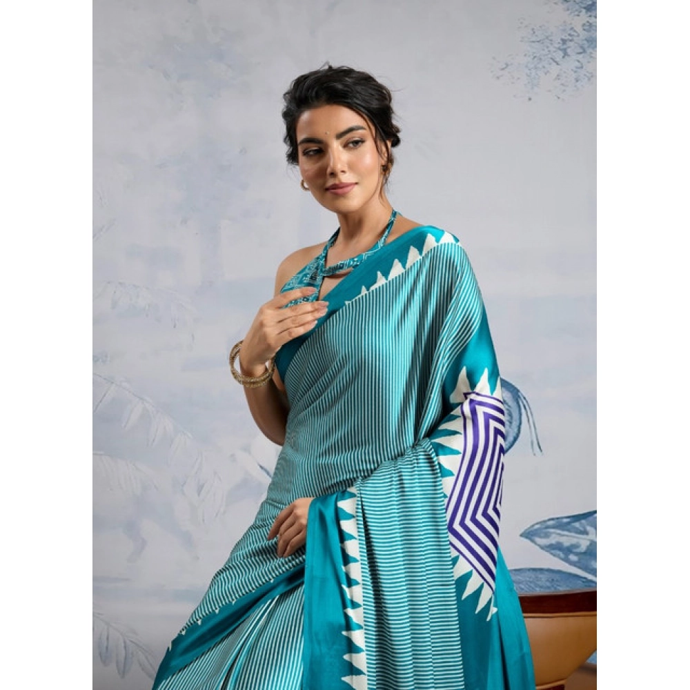 Generic Women's Satin Crepe Printed Saree With Unstitched Blouse 5.5Mtr (Rama Blue) Generic Women's Satin Crepe Printed Saree With Unstitched Blouse 5.5Mtr (Rama Blue)