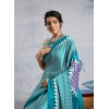 Generic Women's Satin Crepe Printed Saree With Unstitched Blouse 5.5Mtr (Rama Blue)