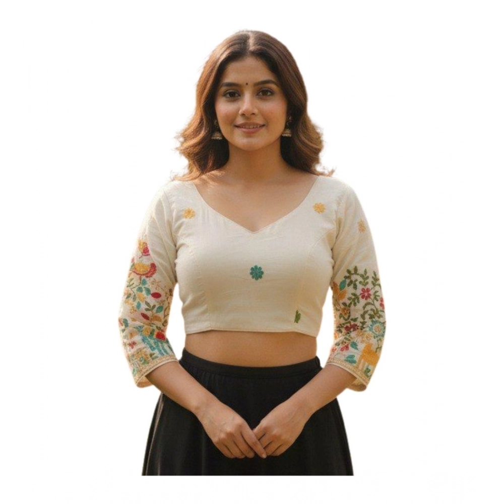 Generic Women's Cambric Cotton Round Neck Padded Blouse (White, 38 Ready Size (Self-Alterable 36–40) Generic Women's Cambric Cotton Round Neck Padded Blouse (White, 38 Ready Size (Self-Alterable 36–40)