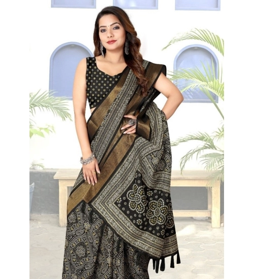 Generic Women's Cotton Silk Printed Saree With Unstitched Blouse 5.5Mtr (Black) Generic Women's Cotton Silk Printed Saree With Unstitched Blouse 5.5Mtr (Black)