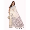 Generic Women's Linen Cotton Printed Saree With Unstitched Blouse 5.5Mtr (Off White)