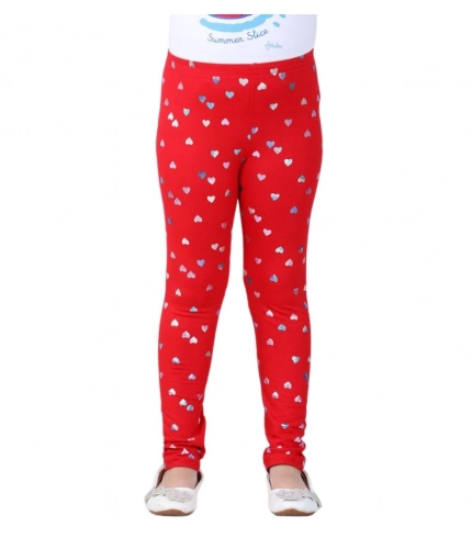 Generic Girl's Cotton Lycra Embellished Elasticated Leggings (Red)