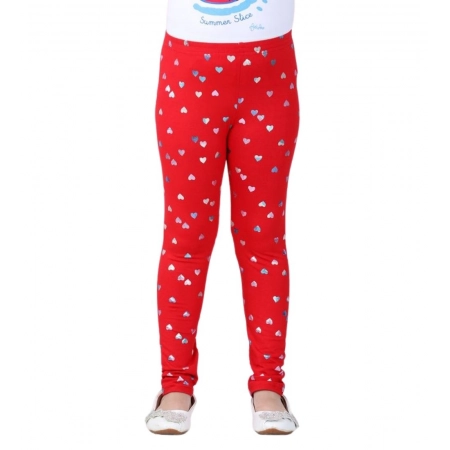 Generic Girl's Cotton Lycra Embellished Elasticated Leggings (Red) Generic Girl's Cotton Lycra Embellished Elasticated Leggings (Red)
