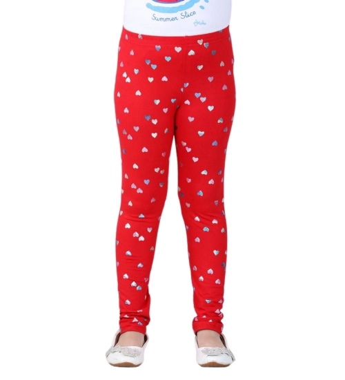 Generic Girl's Cotton Lycra Embellished Elasticated Leggings (Red) Generic Girl's Cotton Lycra Embellished Elasticated Leggings (Red)
