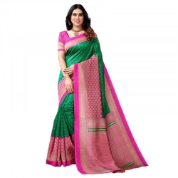 Generic Women's Litchi silk Printed Saree With Unstitched Blouse  5-6 Mtrs (Green)