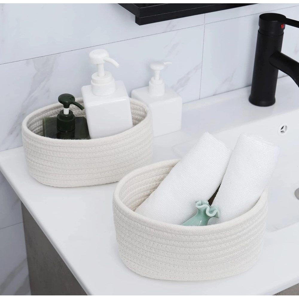 Generic Cotton 8x3 Inch Round 2 Set Bedside Organizer With Out Lid (White)