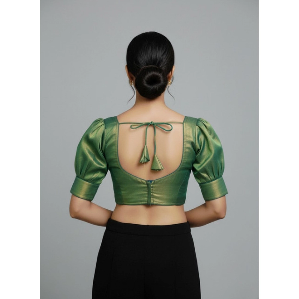 Generic Women's Erode Silk V Neck Padded Blouse (Green, 38 Ready Size (Self-Alterable 36–40)