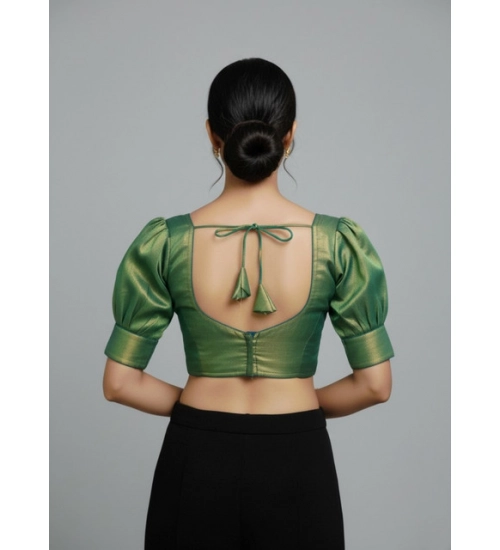 Generic Women's Erode Silk V Neck Padded Blouse (Green, 38 Ready Size (Self-Alterable 36–40)