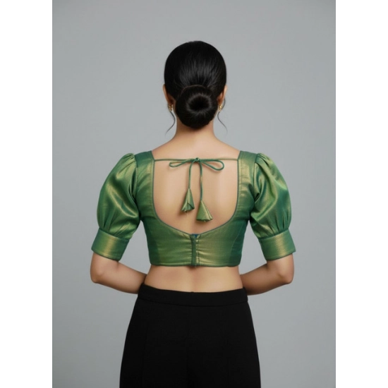 Generic Women's Erode Silk V Neck Padded Blouse (Green, 38 Ready Size (Self-Alterable 36–40)