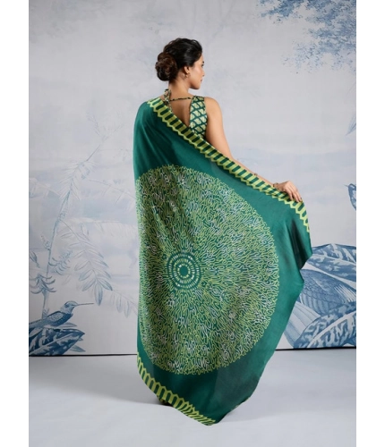 Generic Women's Satin Crepe Printed Saree With Unstitched Blouse 5.5Mtr (Green)