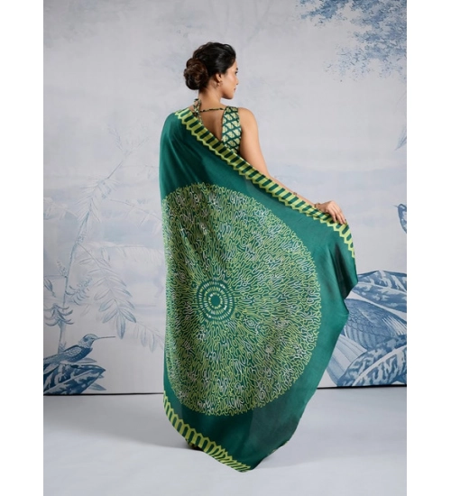 Generic Women's Satin Crepe Printed Saree With Unstitched Blouse 5.5Mtr (Green)