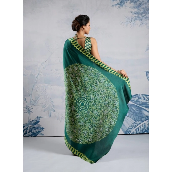 Generic Women's Satin Crepe Printed Saree With Unstitched Blouse 5.5Mtr (Green)