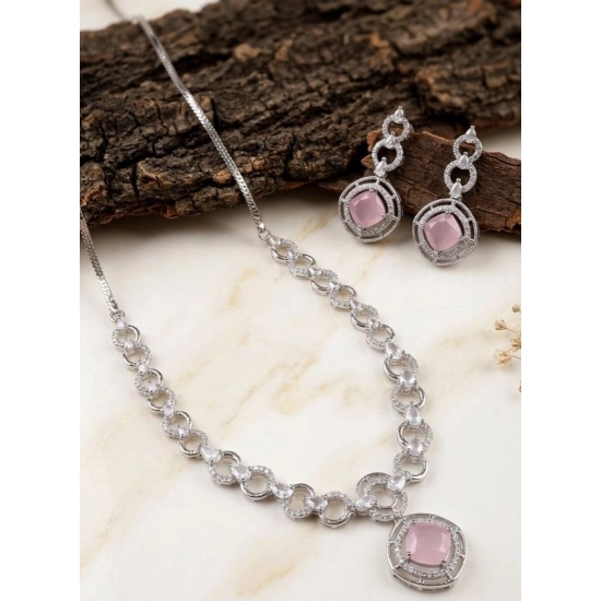 Generic Women's Brass Silver Plated Necklace set (Pink) Generic Women's Brass Silver Plated Necklace set (Pink)