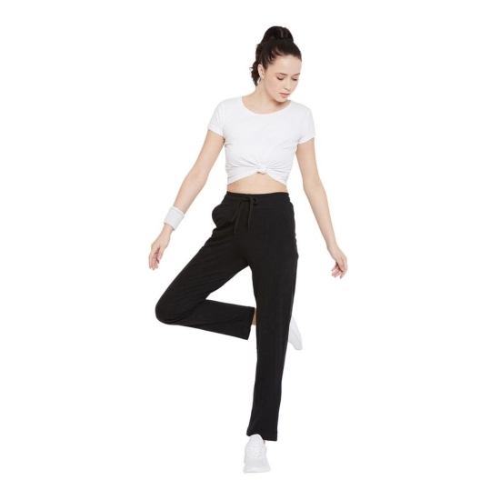 Generic Women's Cotton Solid Elasticated Track Pants (Black)