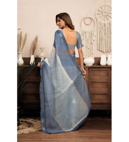 Generic Women's Linen Cotton Printed Ready To Wear With Pocket Saree With Unstitched Blouse 5.5 Mtr (Light_Blue) Generic Women's Linen Cotton Printed Ready To Wear With Pocket Saree With Unstitched Blouse 5.5 Mtr (Light_Blue)