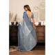Generic Women's Linen Cotton Printed Ready To Wear With Pocket Saree With Unstitched Blouse 5.5 Mtr (Light_Blue)
