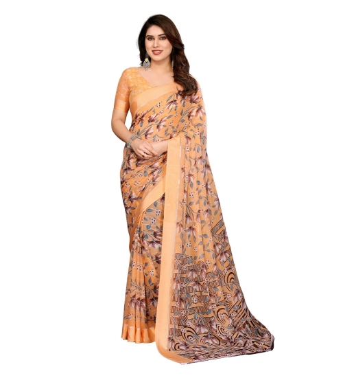Generic Women's Georgette Printed Saree With Unstitched Blouse 5.5Mtr (Orange)