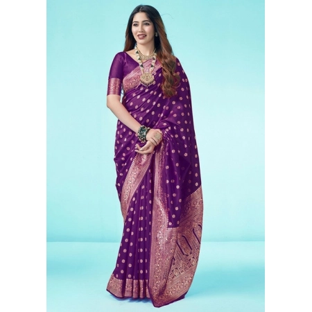 Generic Women's Jacquard Printed Saree With Unstitched Blouse 5.5Mtr (Purple)