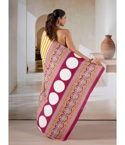 Generic Women's Satin Crepe Printed Saree With Unstitched Blouse 5.5Mtr (Mustard)