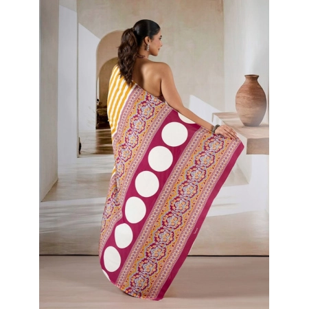 Generic Women's Satin Crepe Printed Saree With Unstitched Blouse 5.5Mtr (Mustard)