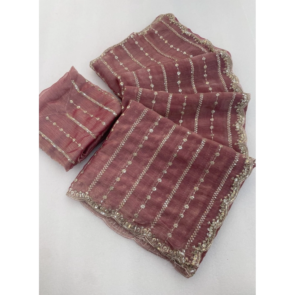 Generic Women's Jimmy Choo Embellished Saree With Unstitched Blouse 5.5Mtr�(Pink)