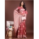 Generic Women's Linen Cotton Printed Saree With Unstitched Blouse 5.5Mtr (Pink)
